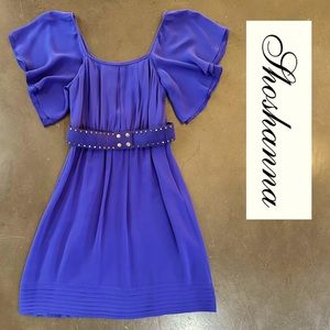 Shoshanna Belted Silk Mini Dress with Flutter Sleeves